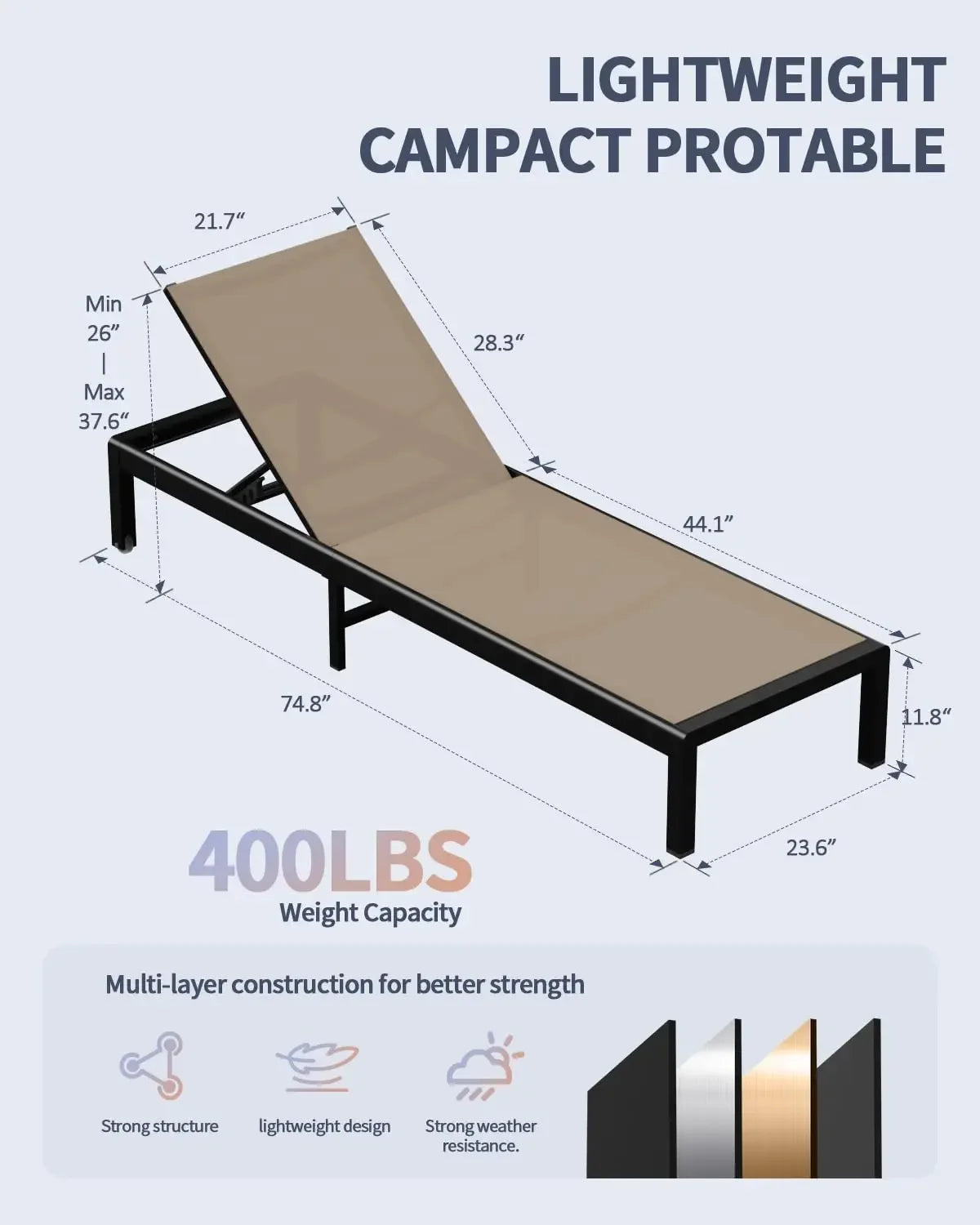 2 Sets Outdoor Aluminum Chaise Lounge Chairs Patio Metal Deck Furniture 5-Position Adjustable Poolside Lounger, Customized