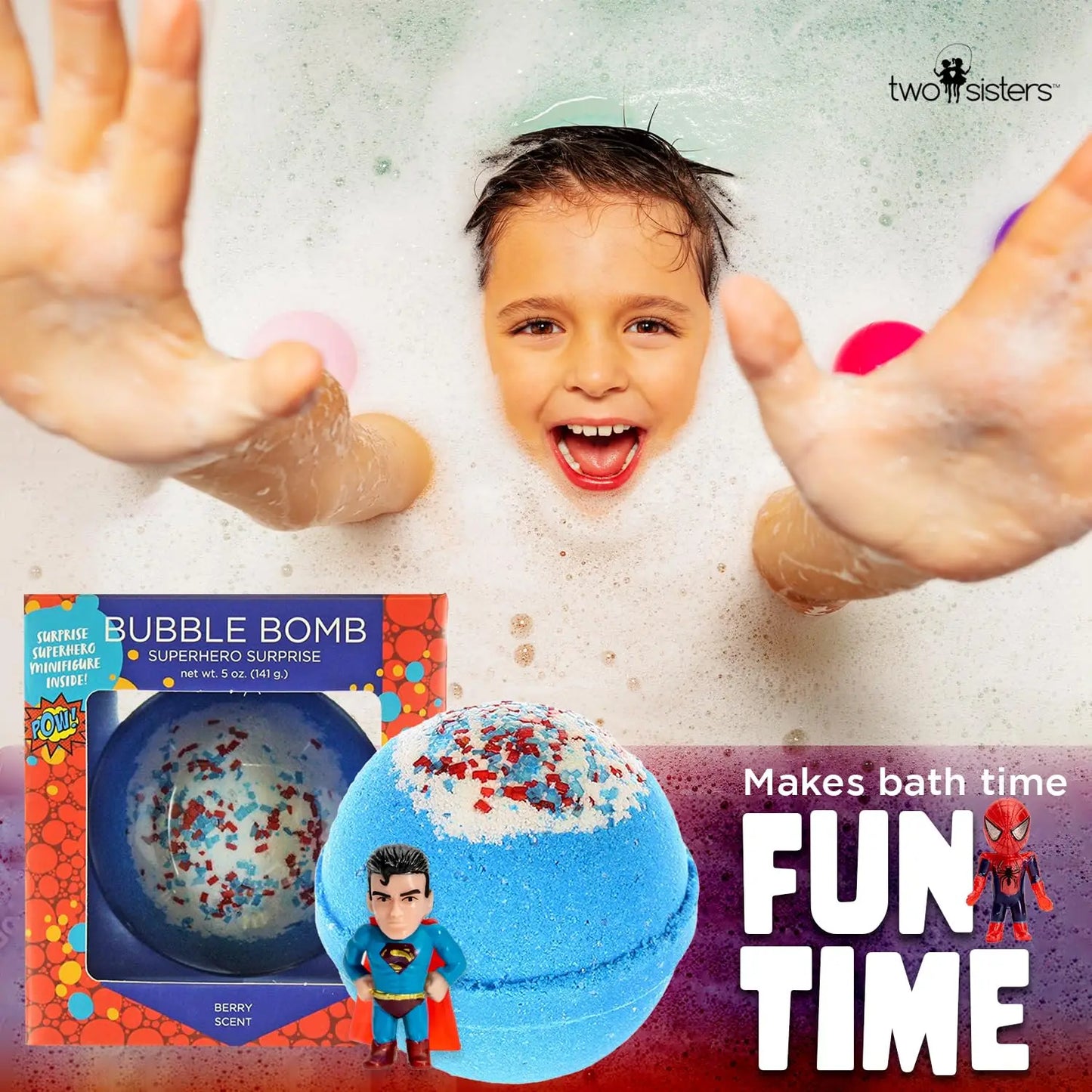 Superhero Bath Bombs for Kids with Surprise Toys Inside, Fruity Scent, USA Made, 1 Pack