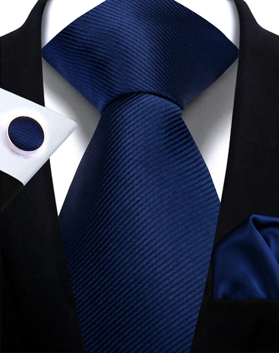 Solid Necktie Set With Handkerchief And Cufflinks For Men