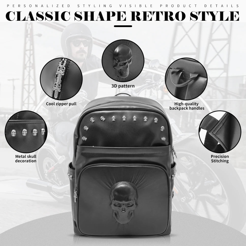 Motorcycles Accessories Bag 3D Skull PU Leather Bag Waterproof Men Women Motocycle Motorcycle Backpack Travel Bag Large PU leather