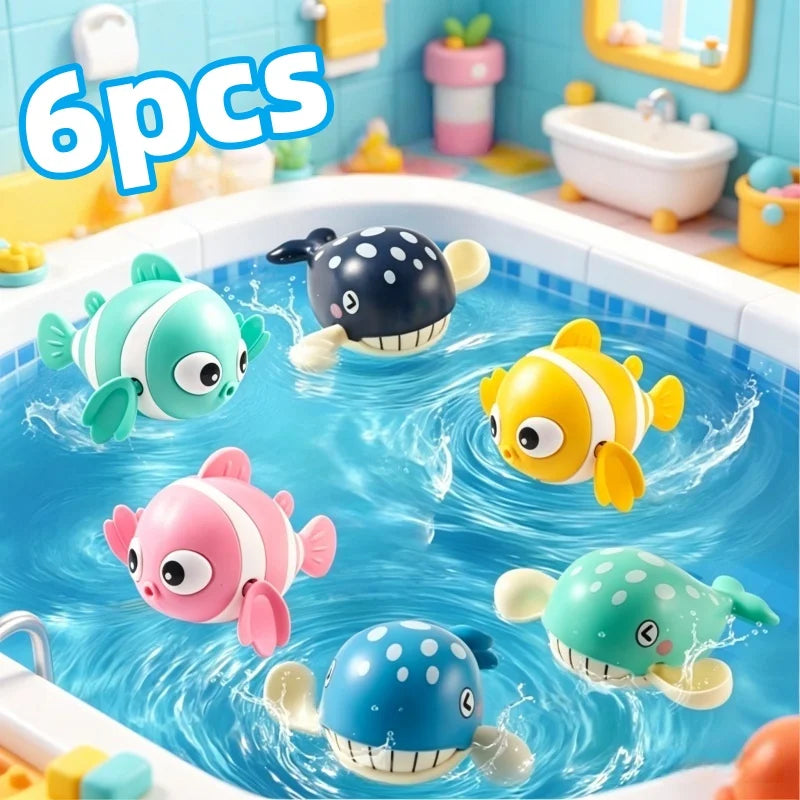 5 Pack Wind‑Up Bath Toys, Swimming Clownfish & Seal Floating Water Toy, No Battery Bathtub Pool Play Set for Toddlers Baby Boys Girls 12M+