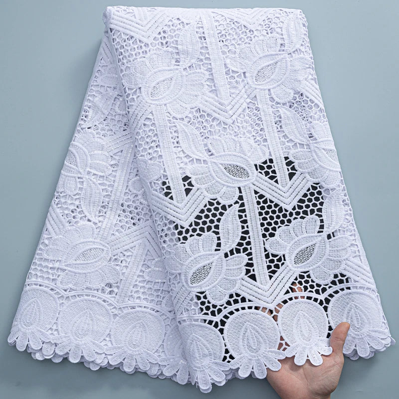 SJD Lace African Sequins Guipure Cord Lace Fabric Water Soluble