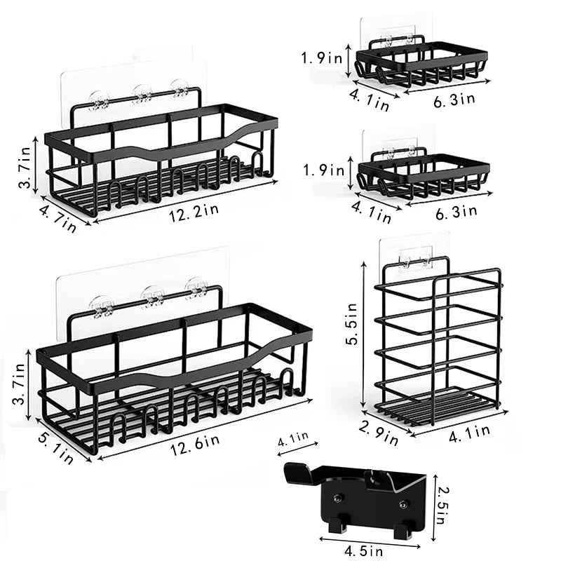 Stainless Steel Wall Mounted Bathroom Shelf Organizer 6 Pack