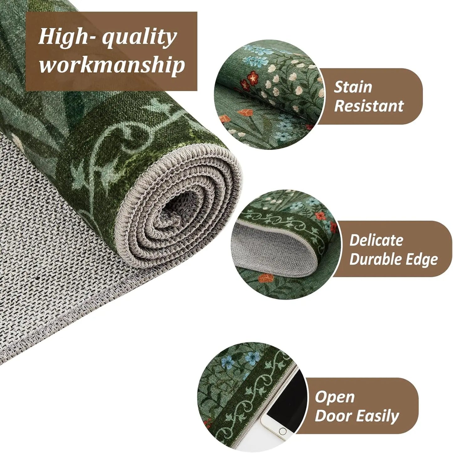 HiMISS Boho Floral Washable Rug For Living Room Non Slip