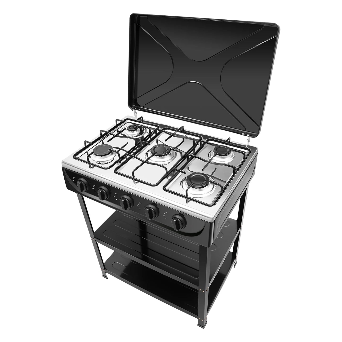 Outdoor 5 Burner Gas Stove With Manual Ignition And Boards