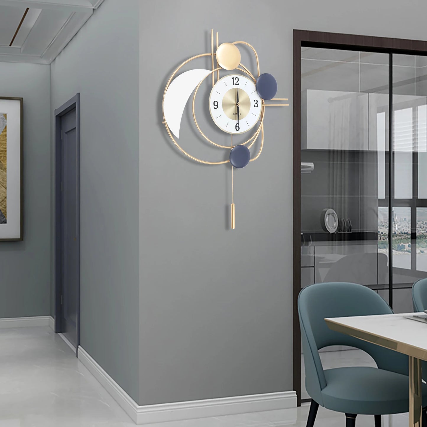 Wall Clock Indoor 3D Decorative Wall Clock Quartz Movement Clock Battery Powered Wall-mounted Clock