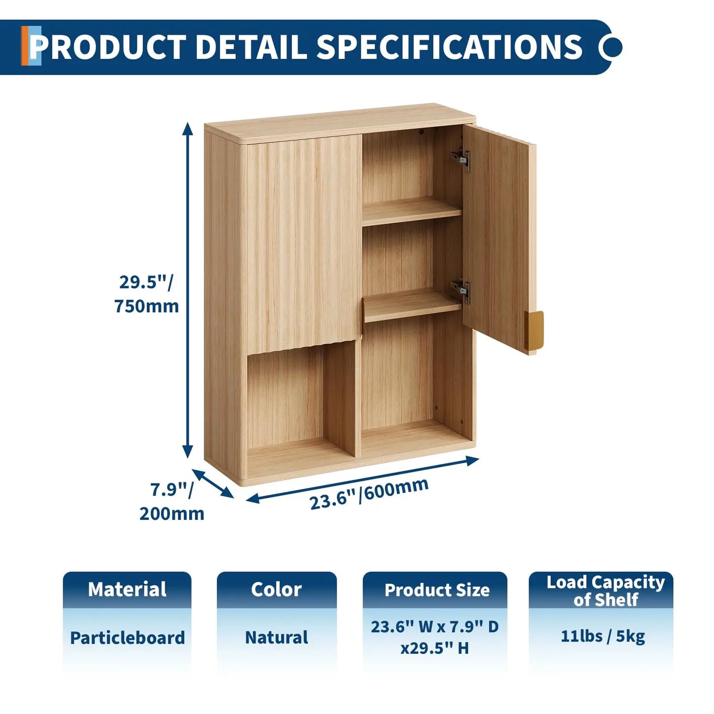HiMISS Wall Mounted Fluted Two Door Medicine Cabinet Over the Toilet