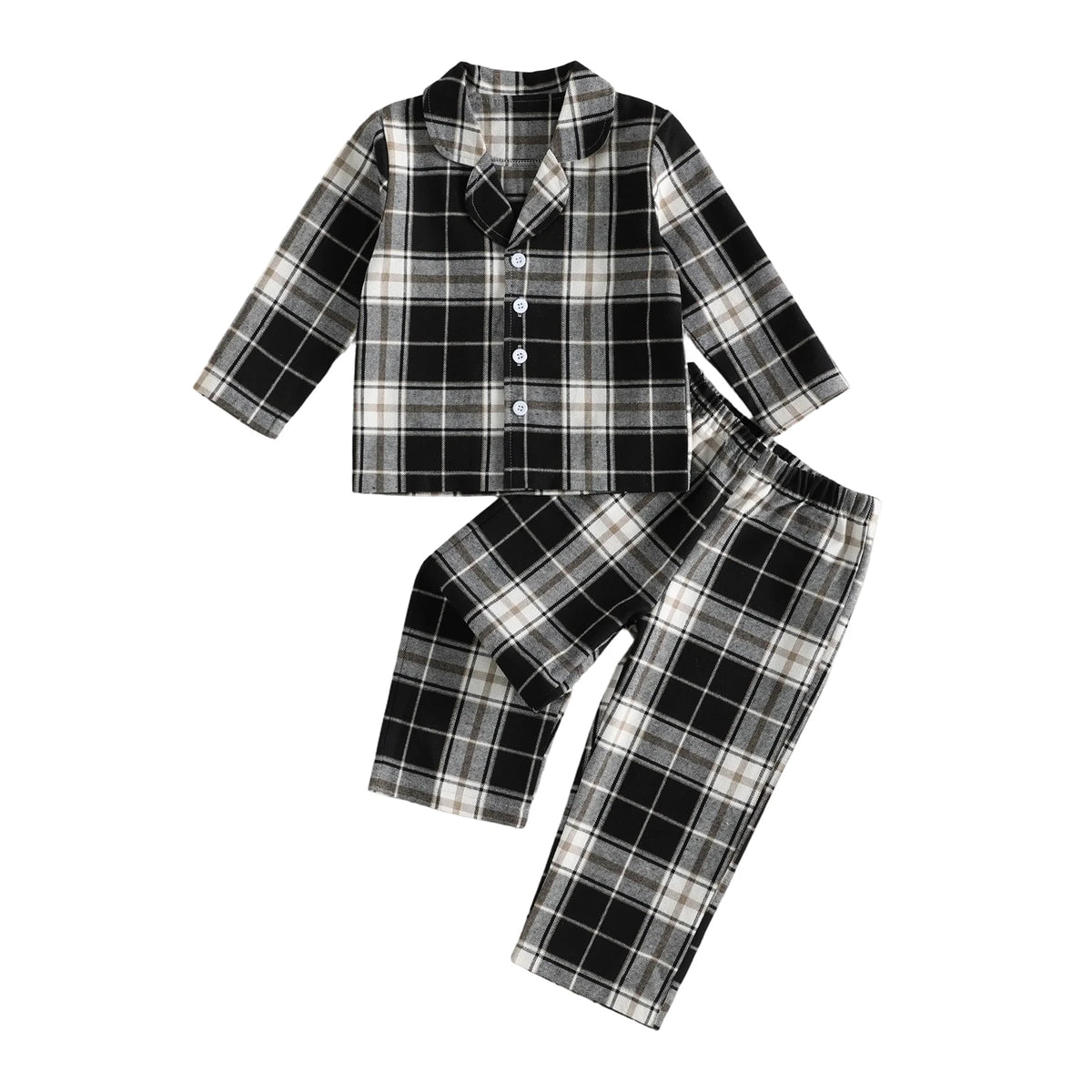 Piece Tops Long Sleeve Button Outfit Plaid Pajamas Pants 2 2 Piece Outfit Compact Kids Plaid Pajamas