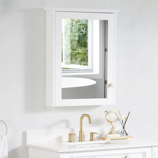 Wooden Wall Mounted Medicine Cabinet With Mirror And Three Tiers