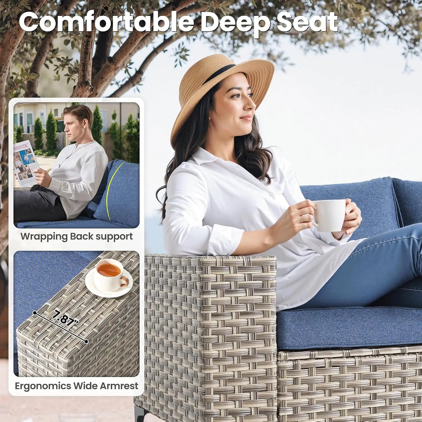8-Piece Patio Furniture Set with L-Shape Sofa Chaise, Outdoor Sectional Couch Swivel Gliders Solar Table, Modern, Customized