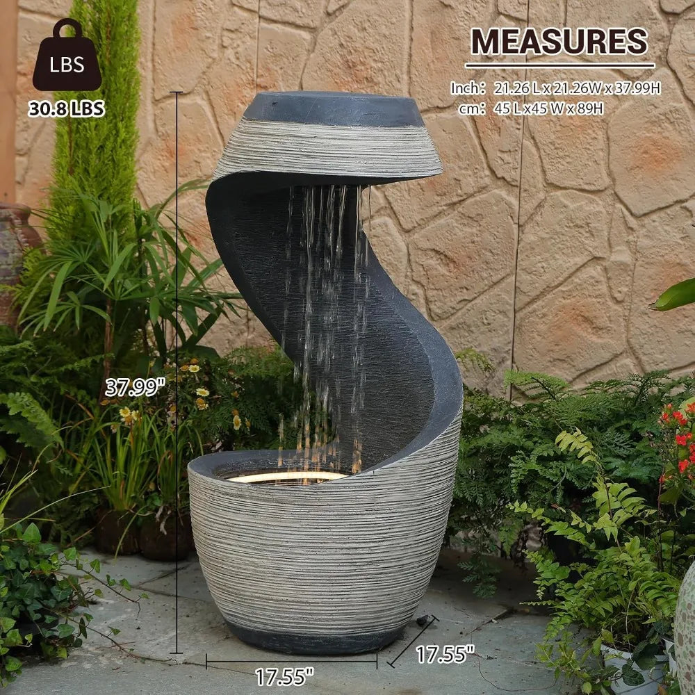 37" Tall S-Shaped Outdoor Waterfall Fountain – Rainfall Water Fountain for Garden, Patio or Backyard Decor,, Customized