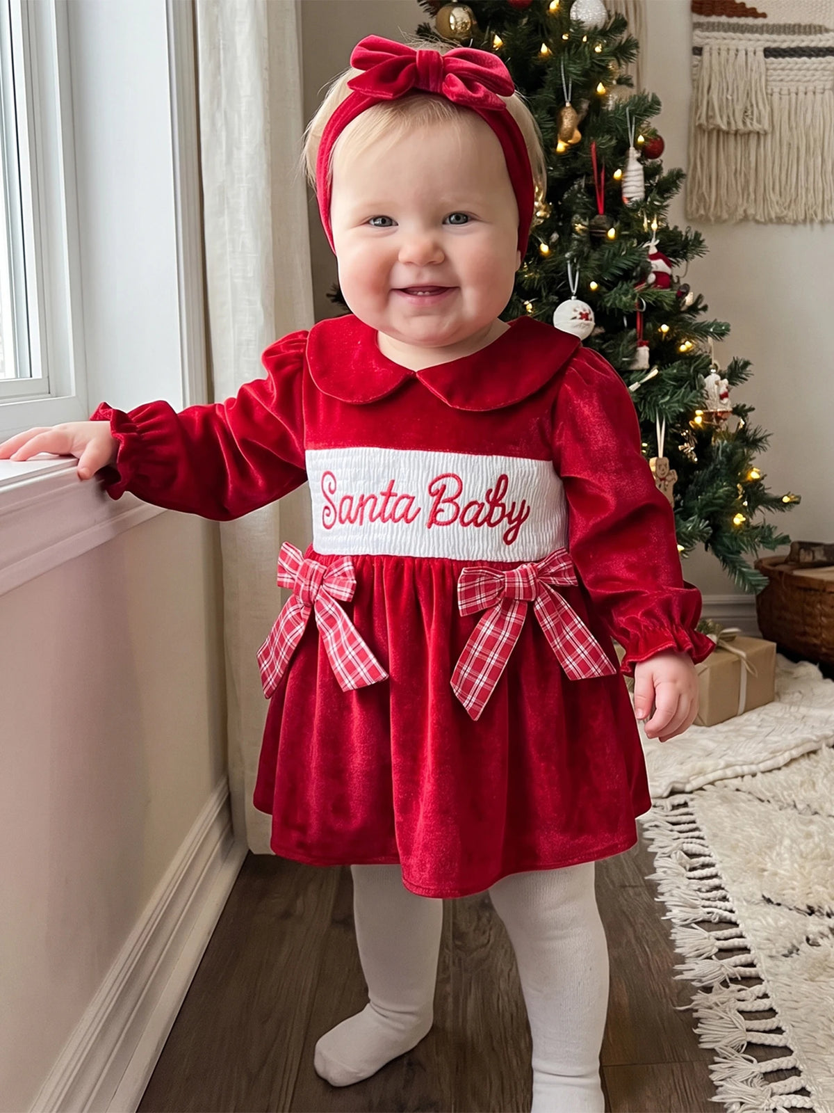 Girl Christmas Outfits Long Sleeve Outfits Sleeve-Bowknot-Romper Headband Christmas Outfits Long Sleeve Girl Christmas Outfits