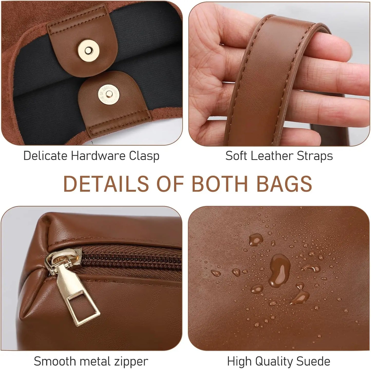 Vintage Suede Tote Bag For Women With Zippered Cosmetic Organizer