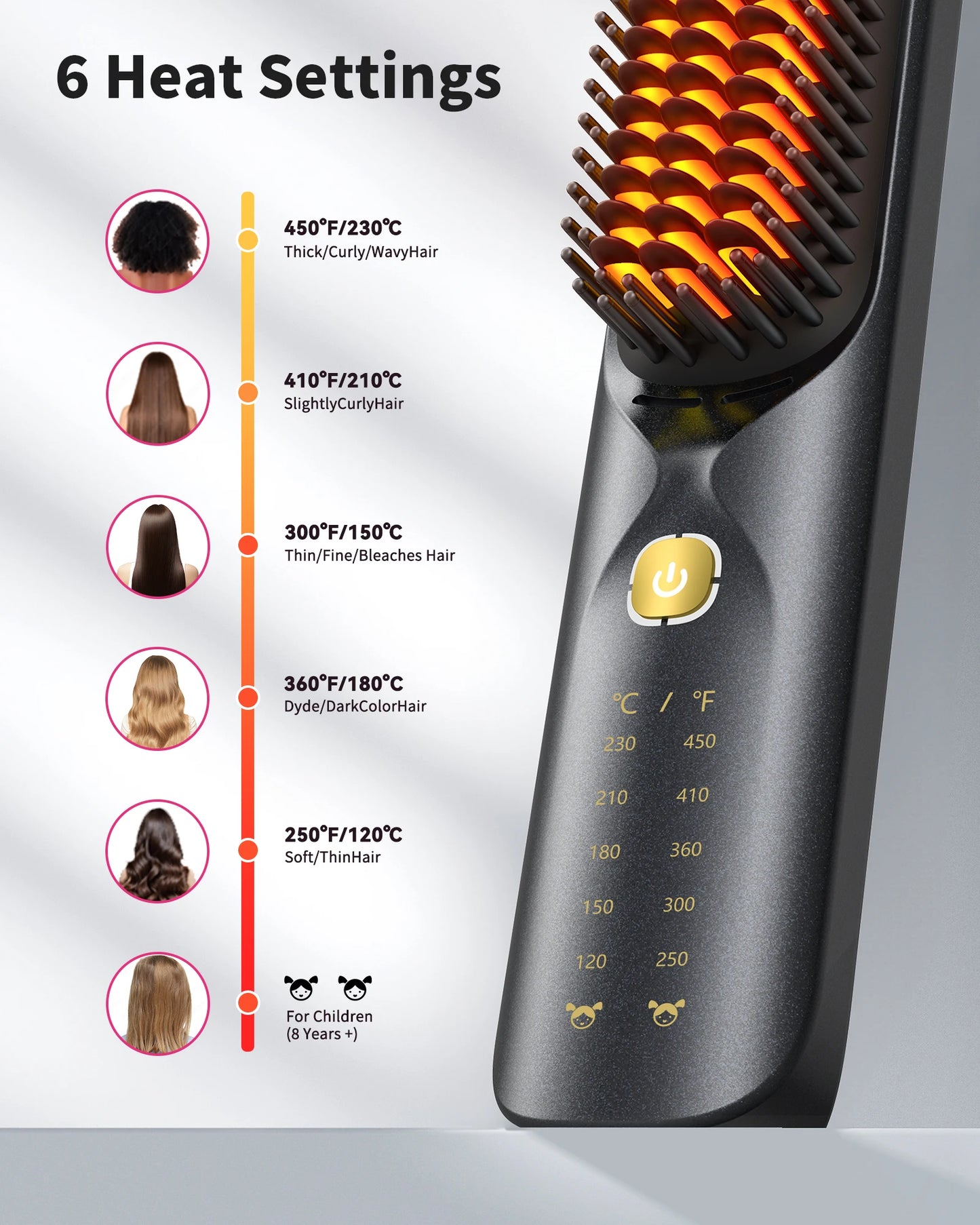 BOPCAL Cordless Hair Straightener Portable Brush With 30s Fast Heating