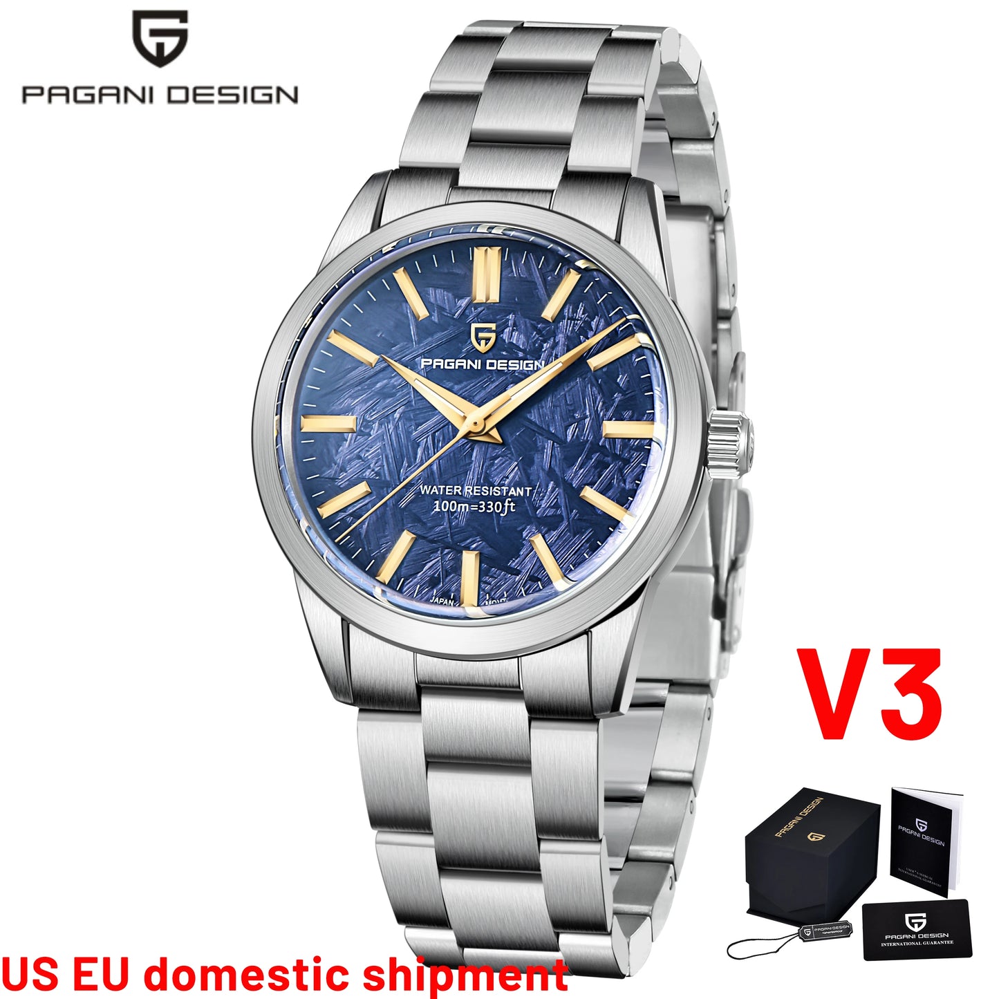 PAGANI DESIGN Ultra Thin Quartz Mens Watch Stainless Steel Band