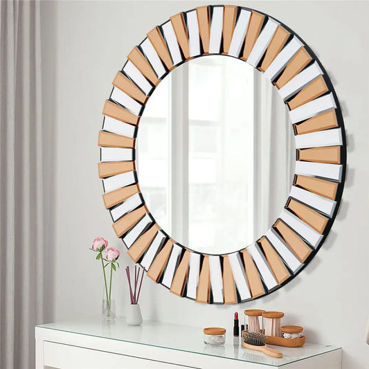 LUVODI Modern Round Sunburst Mirror Wall Art with Beveled Glass Edge for Living Room Bedroom Foyer Decor