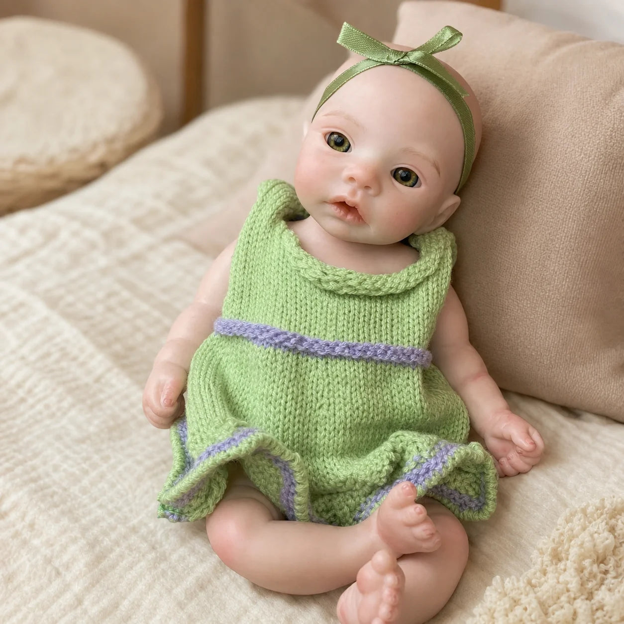 10 Inch Full Body Silicone Reborn Baby Doll Meadow Bald Realistic Lifelike Newborn Doll Collectible Toy Gift(TT)