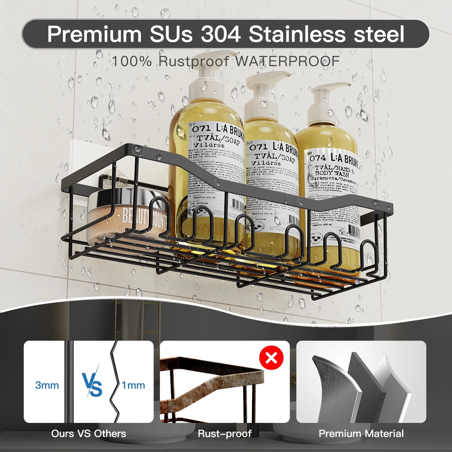 Stainless Steel Wall Mounted Bathroom Shelf Organizer 6 Pack