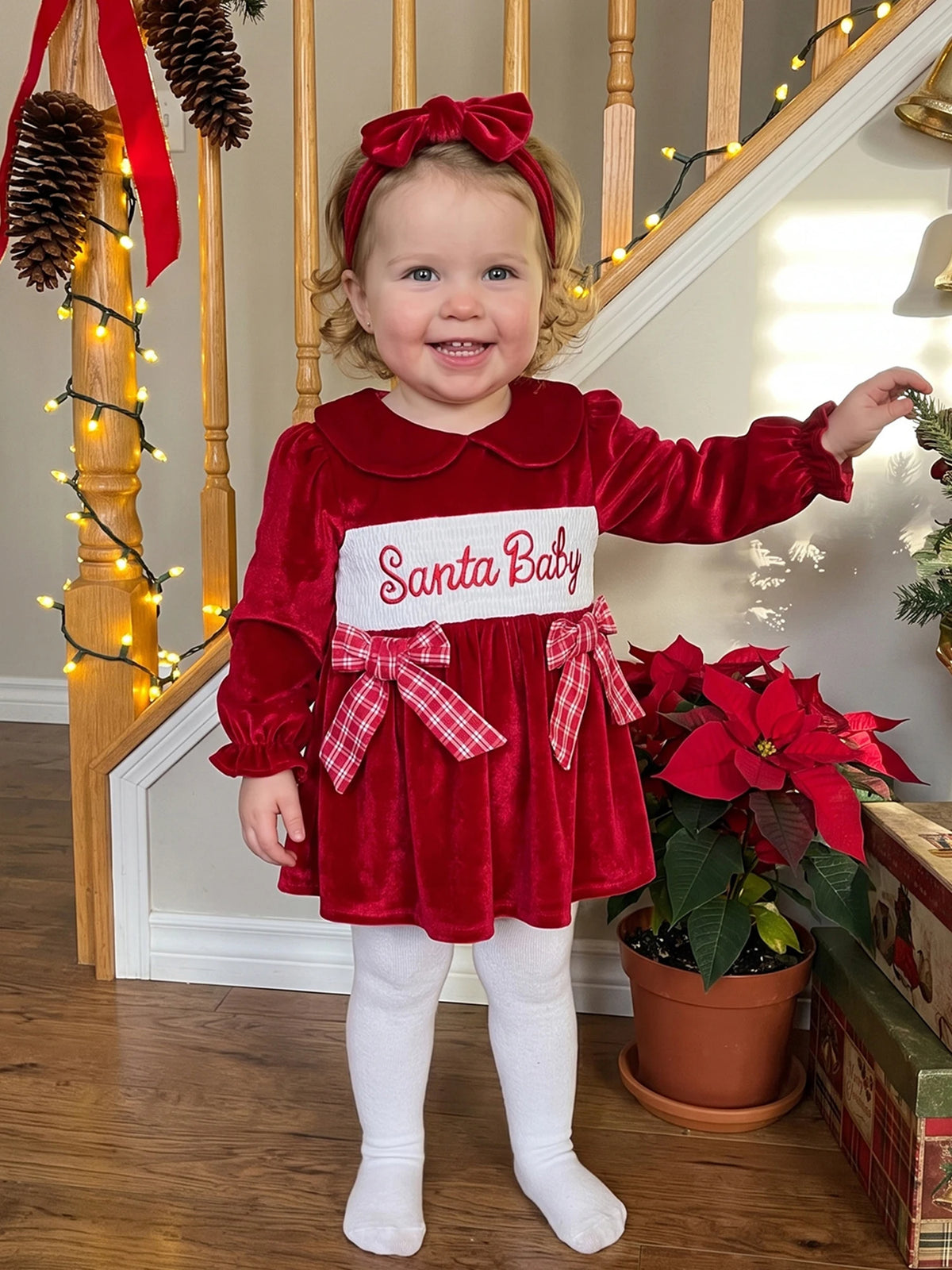 Girl Christmas Outfits Long Sleeve Outfits Sleeve-Bowknot-Romper Headband Christmas Outfits Long Sleeve Girl Christmas Outfits