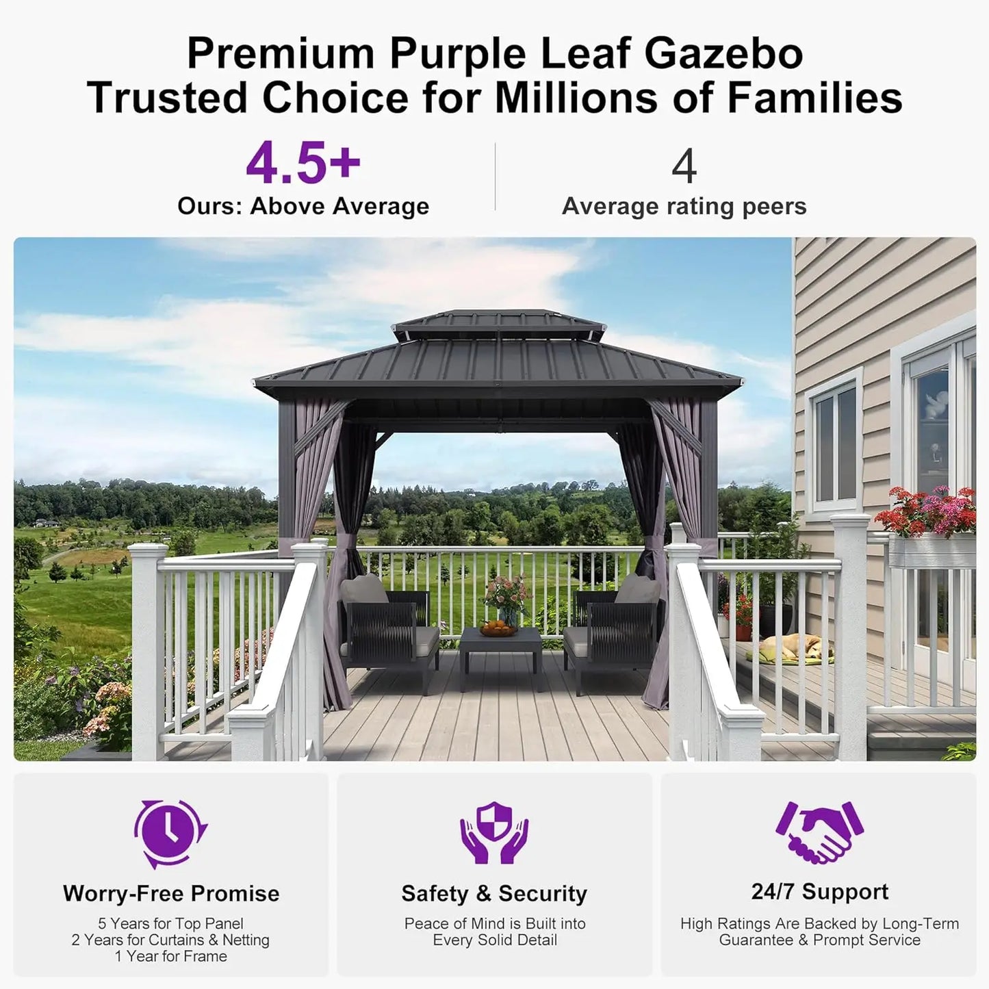 8x10 Permanent Hardtop Gazebo Galvanized Steel Double Roof Aluminum Frame Netting & Curtains Patio Lawn Garden, Custom
