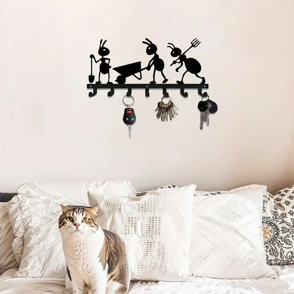 1PC Stylish Ant-Shaped Metal Wall Hook Shelf - Art Decorative Key Holder & Coat Rack for Entryway Hallway
