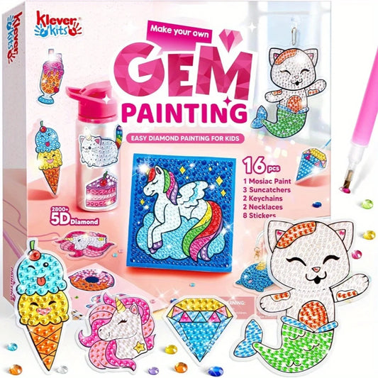 JOYFY 16 Projects Gem Painting Kids Diamond Gem Painting Kit with 5D Gem for Girls Ages 6-12 Gem Craft Activities Kits Gift