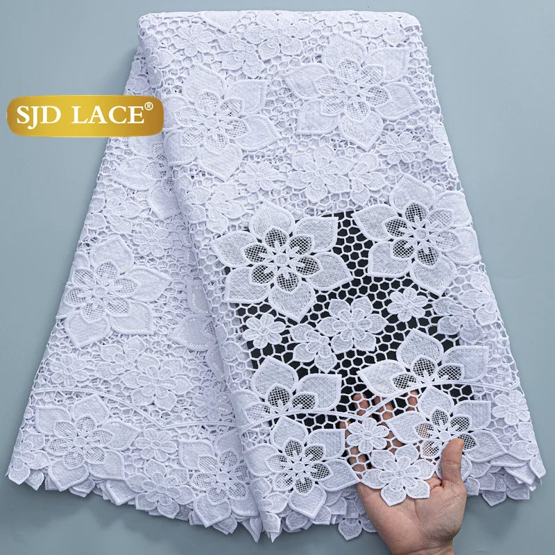 SJD Lace African Sequins Guipure Cord Lace Fabric Water Soluble