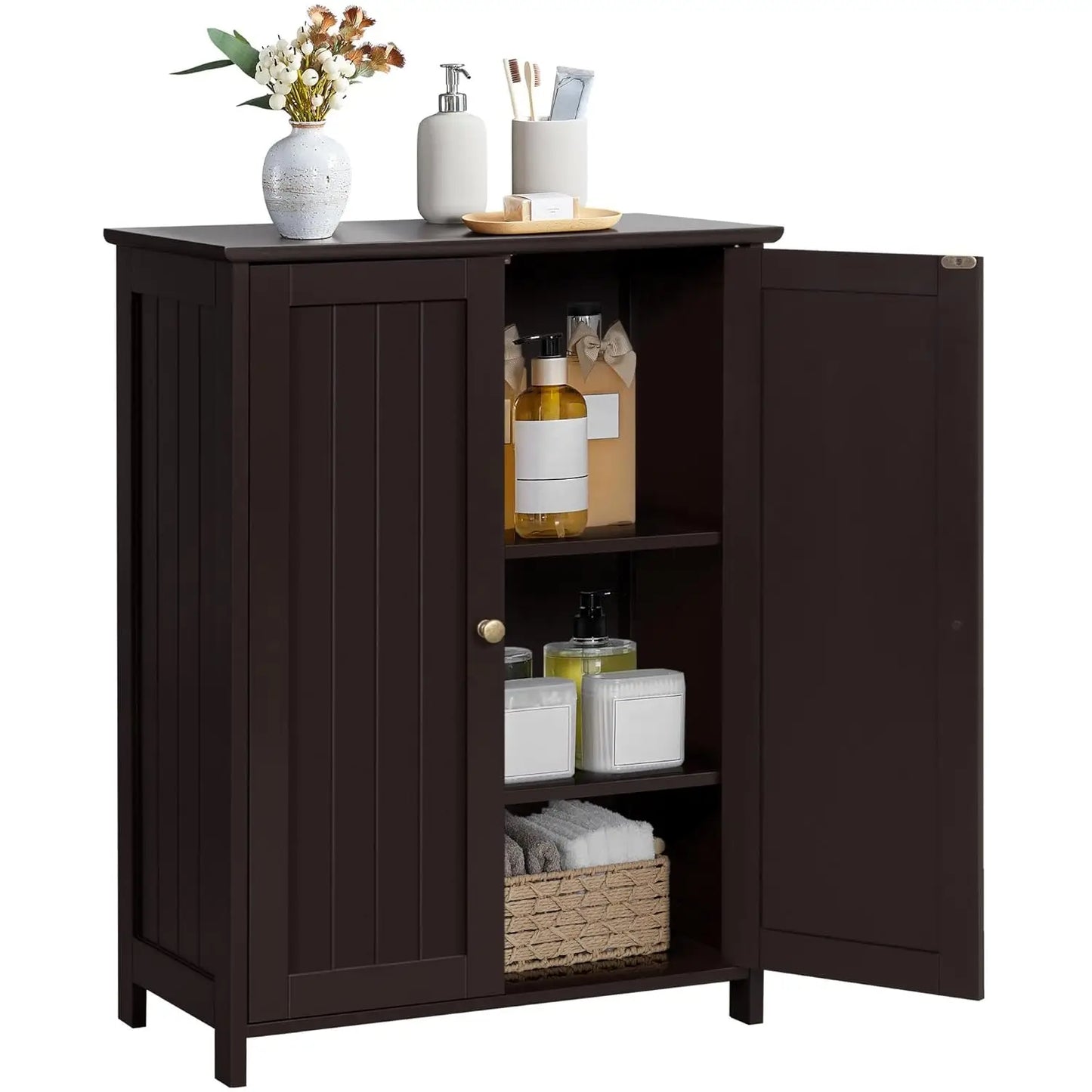 Bathroom Floor Cabinet Freestanding Storage Organizer With Adjustable Shelves
