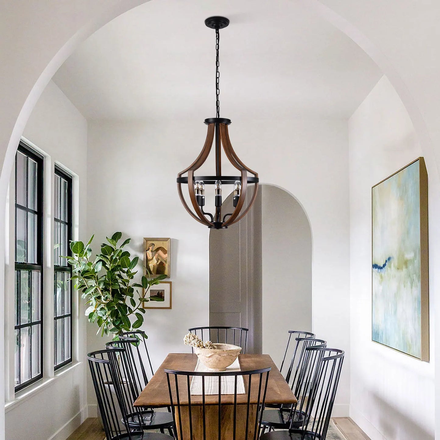 Modern Rustic Wooden Pendant Light For Kitchen And Dining Room