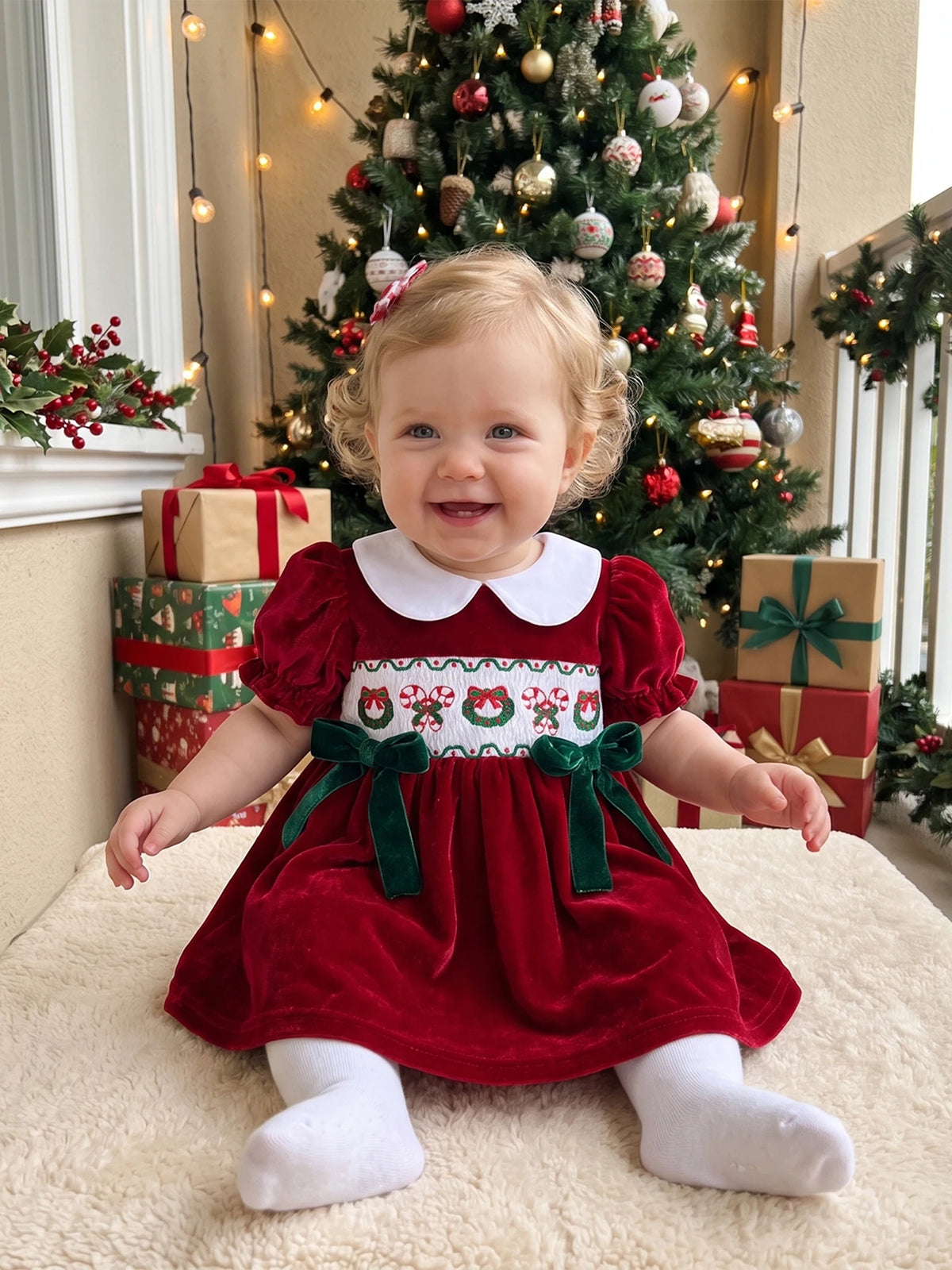 Velvet Christmas Dress Short Girl Christmas Dress Toddler Girl Christmas-Dress Sleeve Toddler Baby Girl