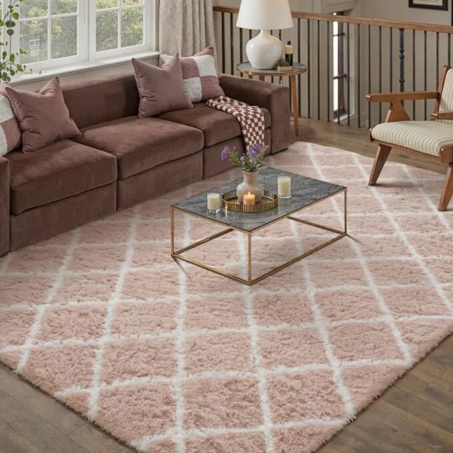 Checkered Fleece Rug For Living Room Non Slip Bedroom Carpet