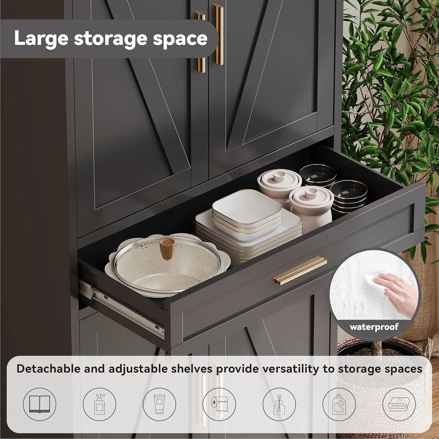 Metal Storage Cabinet With Drawer And Adjustable Shelves Farmhouse Pantry