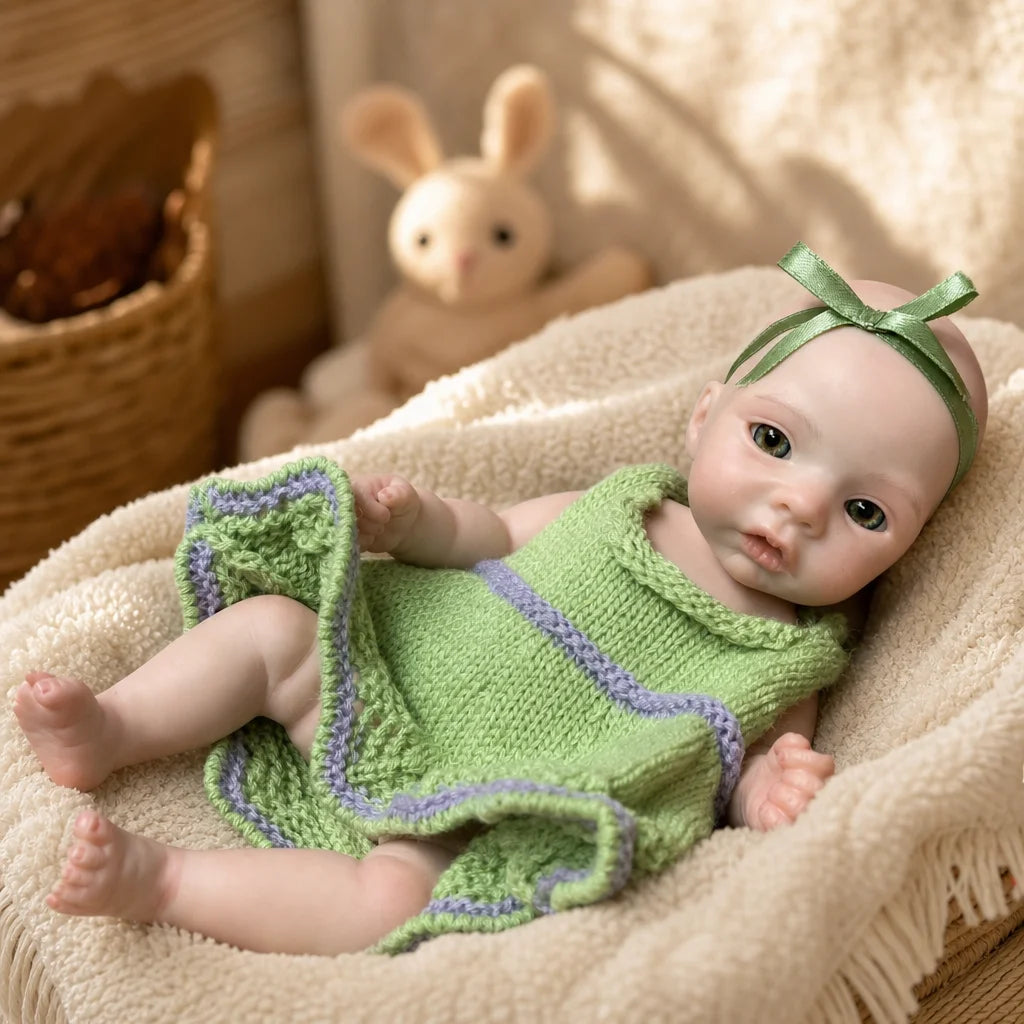 10 Inch Full Body Silicone Reborn Baby Doll Meadow Bald Realistic Lifelike Newborn Doll Collectible Toy Gift(TT)