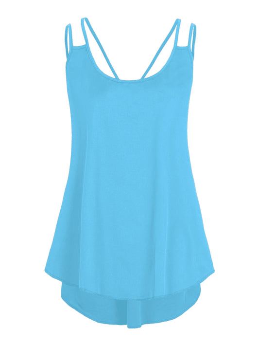 Solid Color Double Thin Spaghetti Strap Plus Size Knit Tank Top, Vintage American Fashion Soft Comfort Casual Style All Season Flowy High Low Hem Cami Multiple Color Options For Curvy Women Daily Date Party Gathering