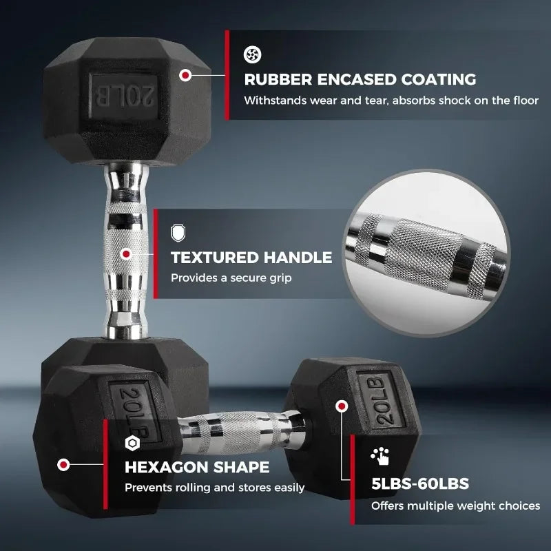 RitFit Rubber Hex Dumbbell Set With Rack 250-650 Lb