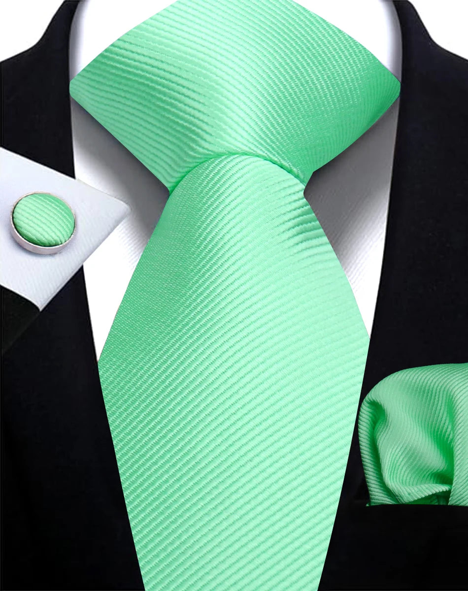 Solid Necktie Set With Handkerchief And Cufflinks For Men
