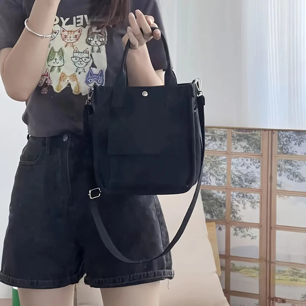 Canvas Tote Bag With Pockets Crossbody For Women Everyday Use