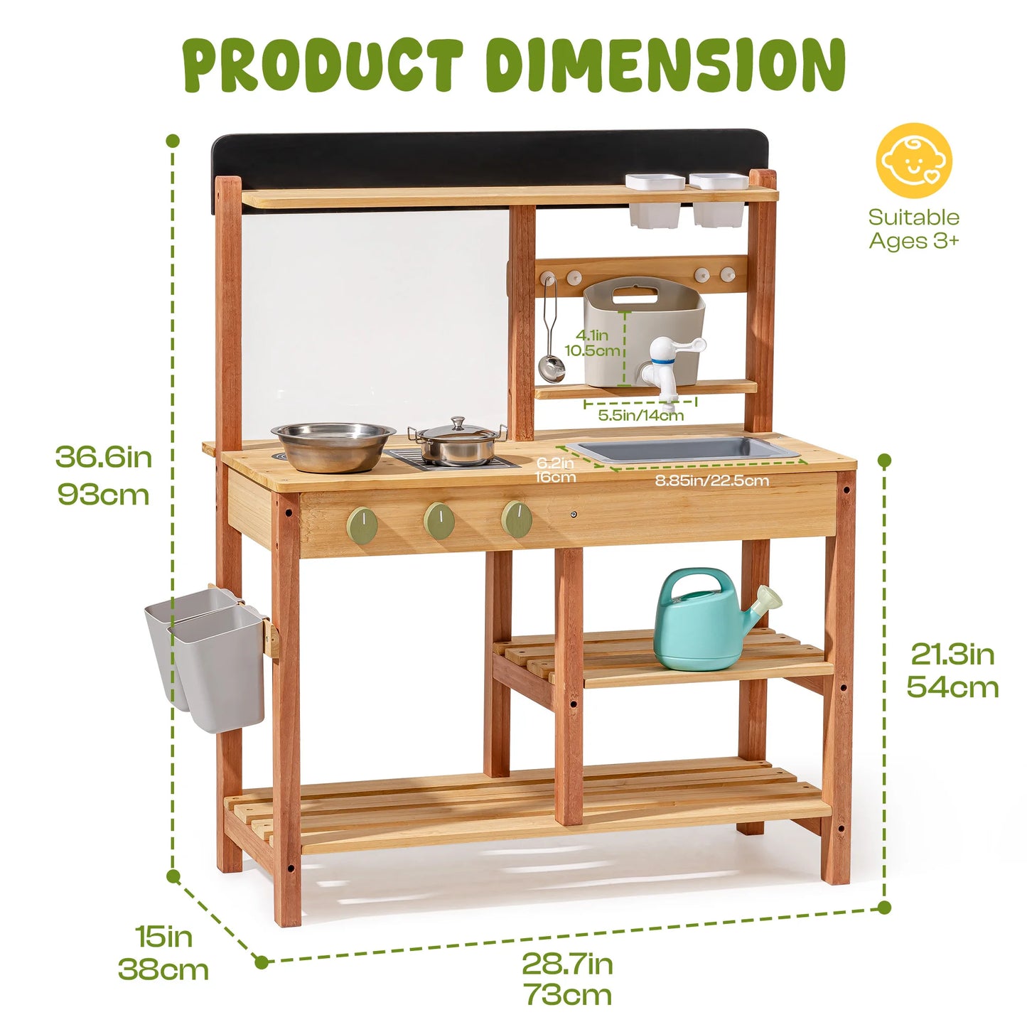 Robud Montessori Mud Kitchen Wooden Outdoor Play Kitchen with Sink Storage Develops Fine Motor Skills Ideal Gift for Kids Age 3+