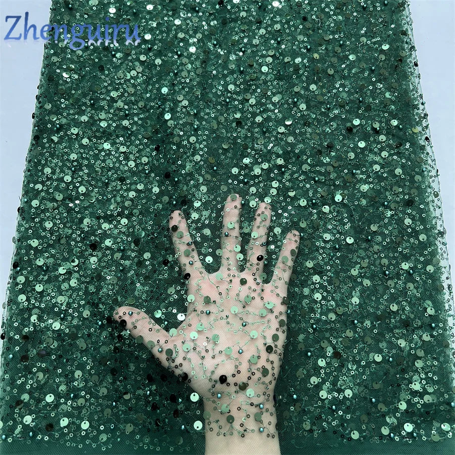 Zhenguiru Heavy Silver Sequin French Tulle Lace Fabric