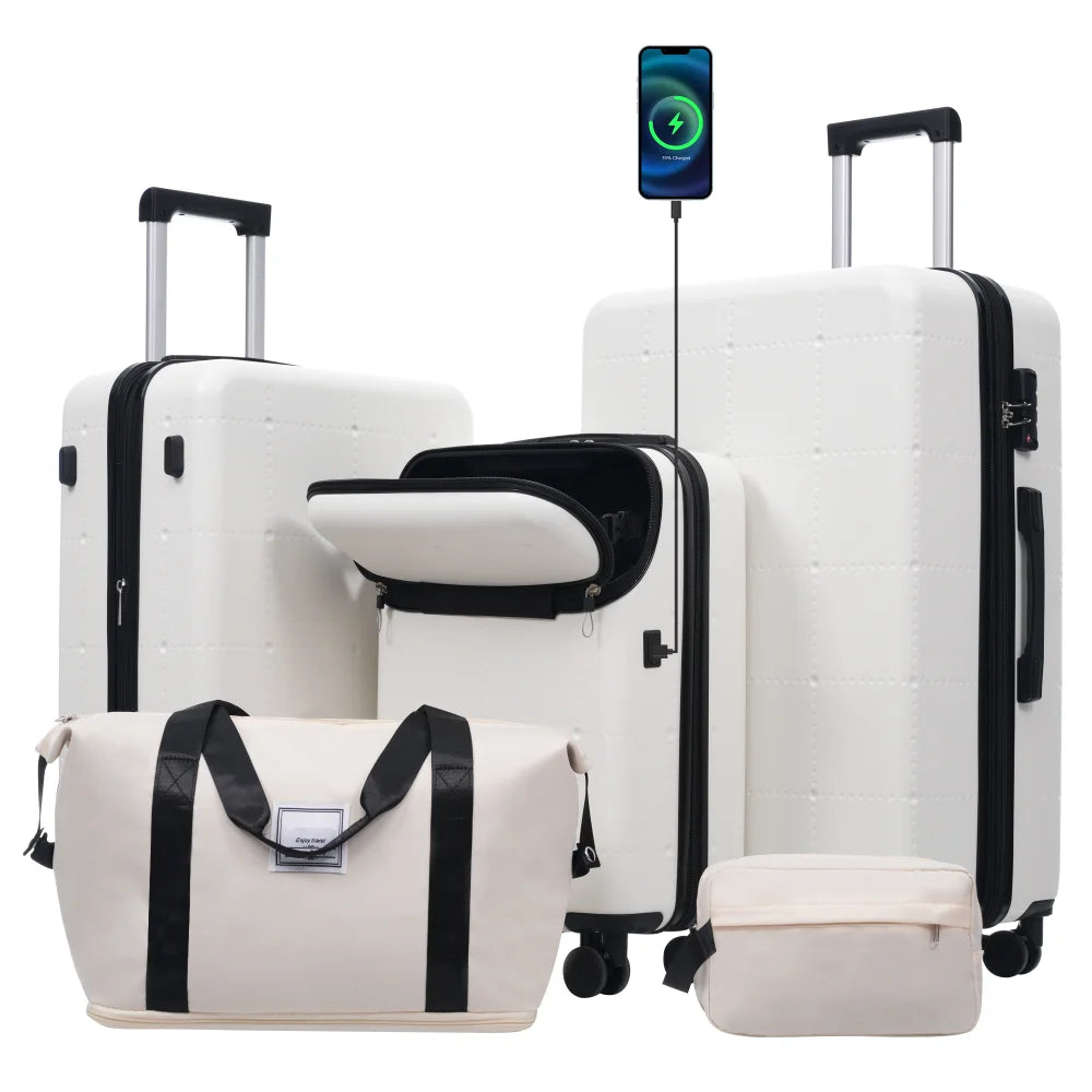 Checked Suitcase with USB Port Spinner Wheels - TSA Lock, Airline-Approved - Lightweight  Polypropylene Expandable Hardshell