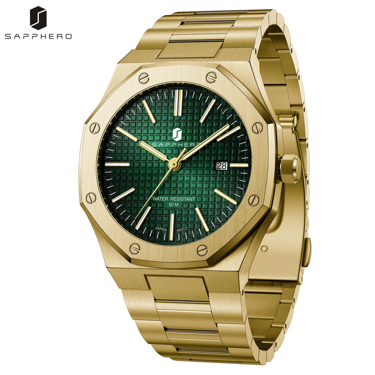 SAPPHERO Men Analog Watch Stainless Steel Quartz Movement Date Display 50M Waterproof Classic Business Casual Wristwatch Gift