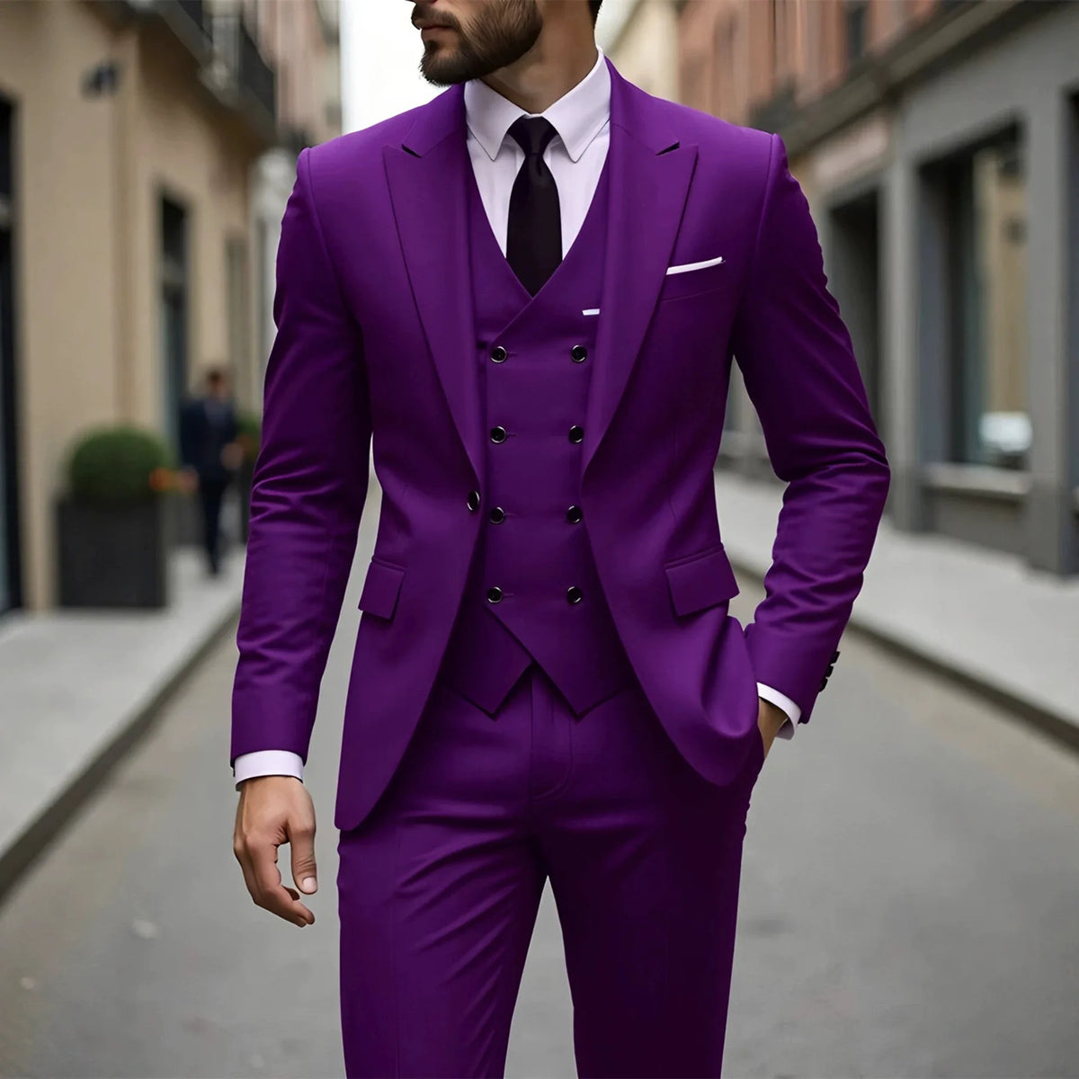 Elegant Male Suit 3 Pieces Blazer Vest and Pants Set Peak Lapel Tuxedo Suits for Men Ceremony Wedding Dresses Business Prom