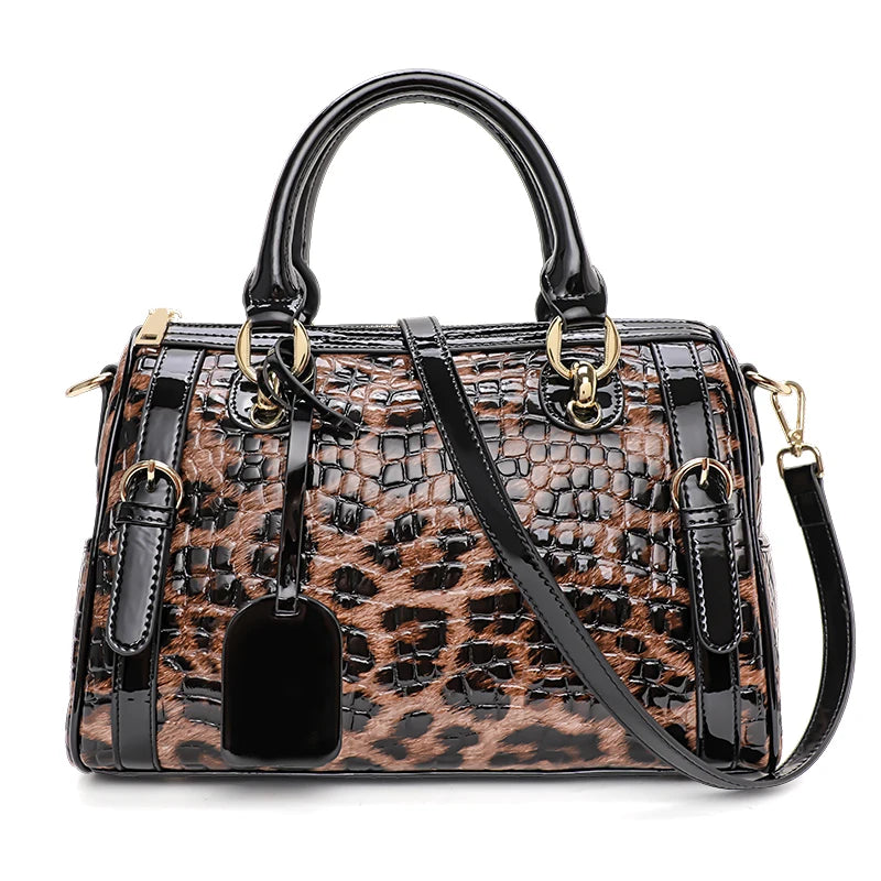 Aidrani Women Leopard Print Cowhide Handbag With Large Capacity