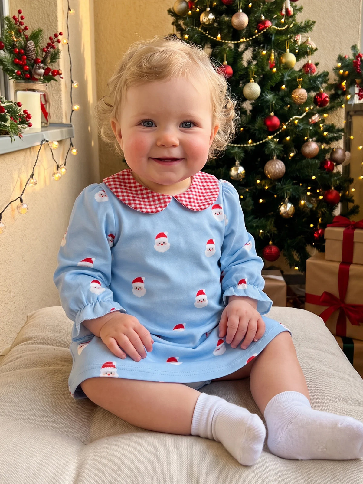 Christmas Santa Print Dress Santa Print Doll Toddler Baby Girl Toddler Dress Print Long Toddler Baby Girl