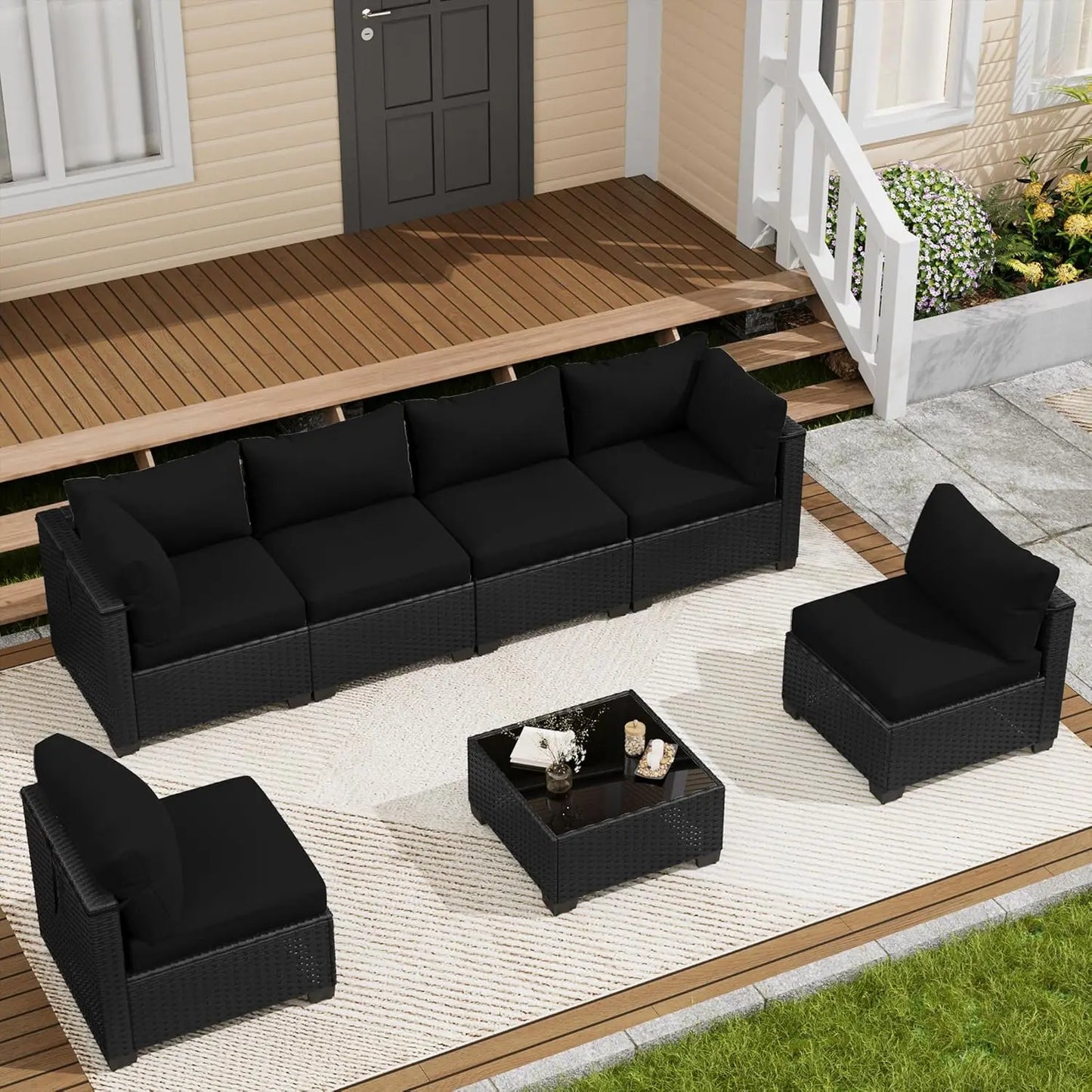 7 Piece Outdoor Patio Furniture Set, Outdoor Sectional Sofa, Wicker Rattan Patio Furniture, Patio Conversation Set with, Custom