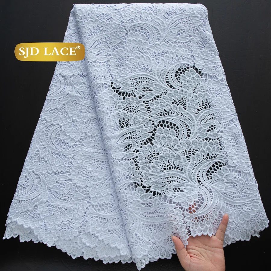 SJD Lace African Sequins Guipure Cord Lace Fabric Water Soluble