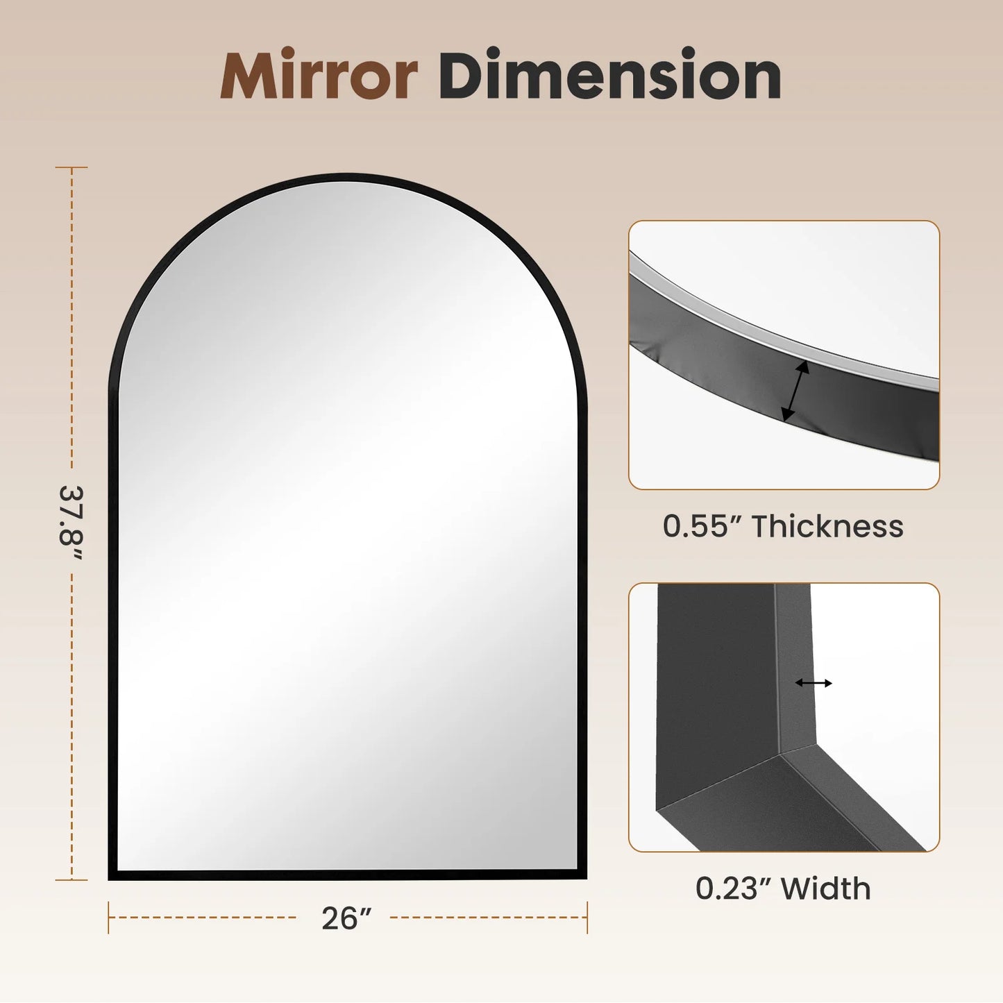 JHK Arched Metal Framed Bathroom Mirror Wall Decor