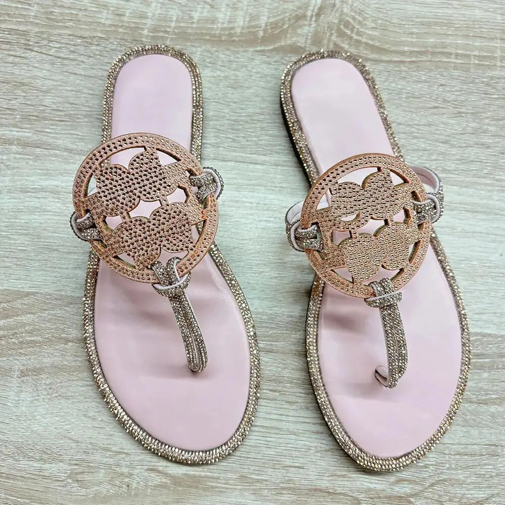 Luxury Brand Famous Designer Flat Sandals for Summer Wear Low-heeled Bohemian Beach Shoes Flip-flops Correct Version Slippers