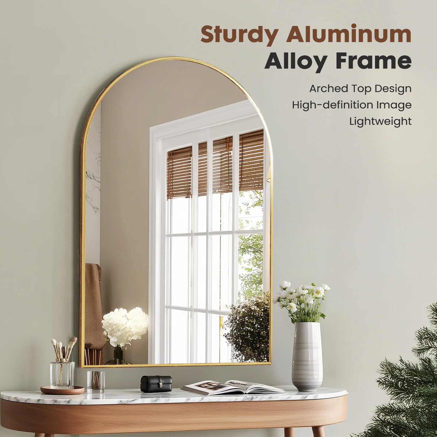 JHK Arched Metal Framed Bathroom Mirror Wall Decor