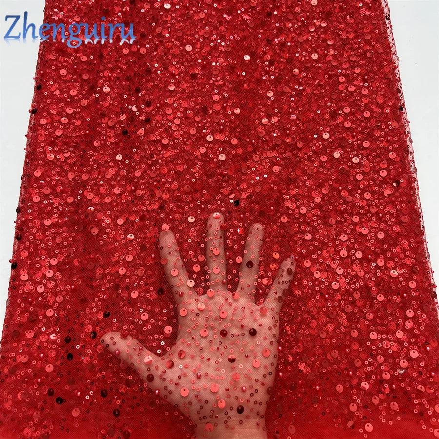 Zhenguiru Heavy Silver Sequin French Tulle Lace Fabric